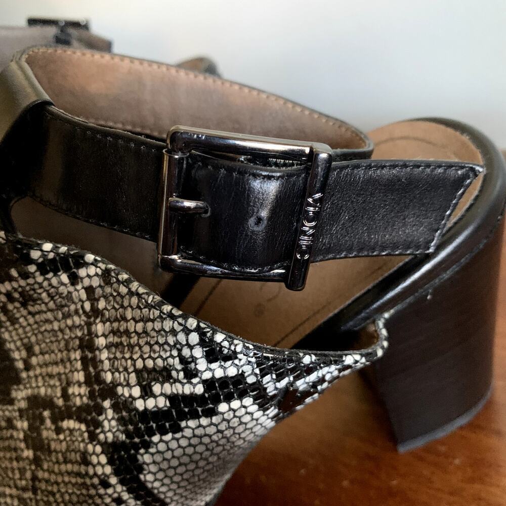 Vionic Kaia Leather Animal Print Peep Toe Mules Ankle Strap Chunky Heel Size 8.5 - Picture 14 of 15